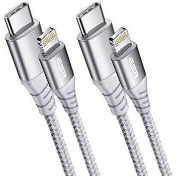 Esr 2pack cable usb c a l cablez66ft mfi certificacionz nailon trenzadocable iphone 11 tipo c pd para iphone 11 pro11 pro maxxxsxrxs max88 plusipad pro 105airpods pro6ftplateado