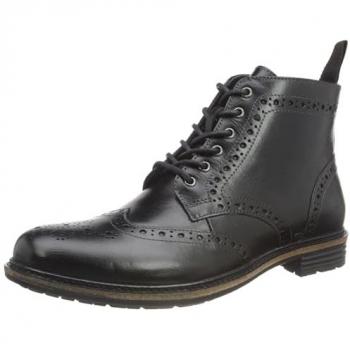 Hush Puppies Joshua Black Leather Brogue Boots for Men