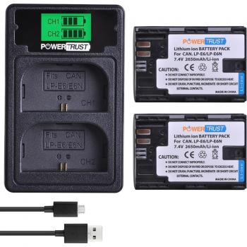 Batería LP-E6N + Cargador Doble LCD con Puerto Tipo C para Canon 5D Mark II III 7D 60D EOS 6D 70D 80D 90D EOS R R5 R