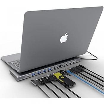 Docking Station XtremeMac Adaptador USB C 12 en 1 , estación de tipo C para MacBook y computadoras portátiles: Ethernet, 4x USB 3.0, 2x USB-C PD, 2x 4K HDMI, micro audio, lector de tarjetas SD / TF