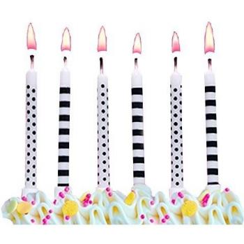 Velas de cumpleaños 6 pcs negro - blanco con puntos y rayas