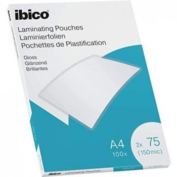 Ibico Láminas para Plastificar Tamaño A4, Acabado Brillante, 150 Micras, Pack de 100, Transparentes, 627316