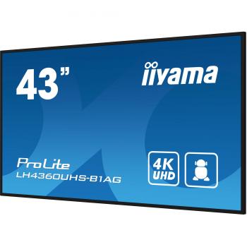 iiyama ProLite LH4360UHS-B1AG 43 4K UHD VA Panel Professional Display with Android 11 Processor, WiFi, and Digital Easel Stand Features - Black