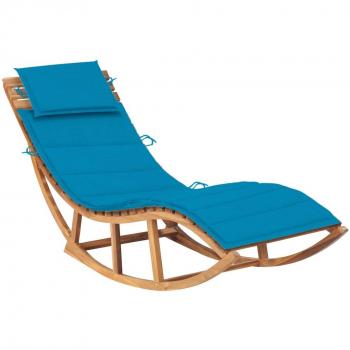 Tumbona mecedora con cojín de madera maciza de teca en color antracita, gris y crema - Ideal para jardín, playa, piscina y terraza