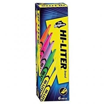 Fluorescent Pen Style Highlighter, Chisel Tip, 6/Set