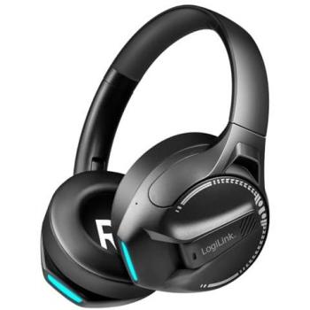 Auriculares Gaming Inalámbricos LogiLink BT 6.0, Bluetooth, Negro, Micrófono con Reducción de Ruido, 50 Horas de Batería