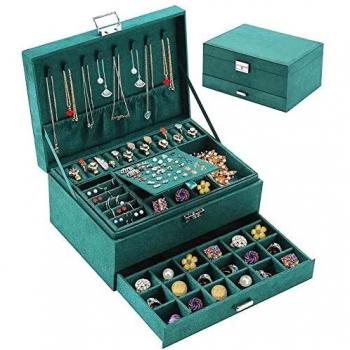 Cofanetto Portagioielli de Viaje con 3 Niveles, Organizador de Joyas en Velluto para Anillos, Pulseras, Aretes y Collares con Cerradura