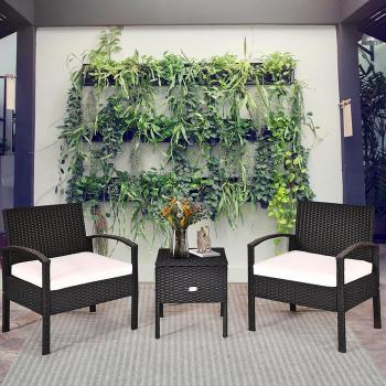 3-Piece Patio Rattan Furniture Set - White