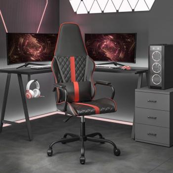 Silla Gaming con Masaje en Cuero Sintético Rojo y Negro