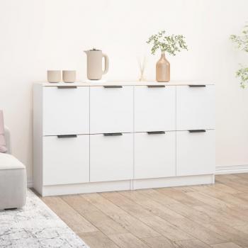 Aparador de Madera Contrachapada Blanco 2 Unidades 60x30x70 cm con Puertas y Cajón, Mueble de Almacenaje Moderno para Salón