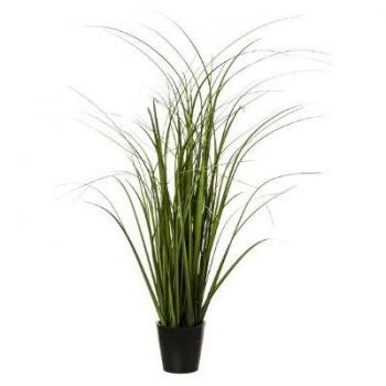 ATMOSPHERA - MANOJO DE HIERBA EN MACETA DE PLÁSTICO H50 - Manojo de hierba artificial en maceta de plástico, altura 50 cm, diseño decorativo para interiores y exteriores, fácil mantenimiento