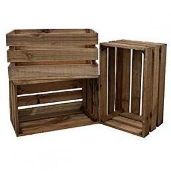 Decowood - Pack 3 Cajas Grande en Madera de Pino Envejecido - 49 x 30,5 x 25,5 cm