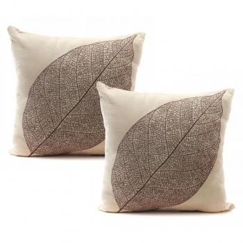 Luxbon 2 Funda Cojin Almohada Vena de Hoja Marrón Lino Duradero Decoración para Sofá Cama Coche Regalo del día de la Madre 45x45 cm