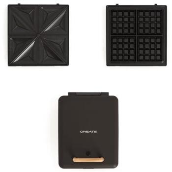 Sandwichera Grill y Gofrera Cuádruple con Placas Intercambiables, Antiadherente, Apertura 180º, Autoapagado, 1600W - CREATE Stone Studio