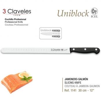 3 Claveles Uniblock - Cuchillo jamonero y para salmón, 30 cm