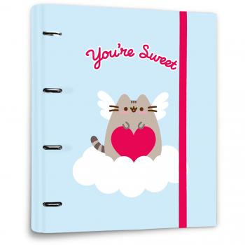 Carpeta 4 anillas Pusheen Purrfect Love Collection, incluye diseño de Pusheen, tapa dura, capacidad para documentos A4, sistema de 4 anillas metálicas, color pastel y temática de amor