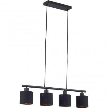 Lámpara colgante Vasilia de 75 cm en negro y oro, de tela, regulable para sala de estar y comedor