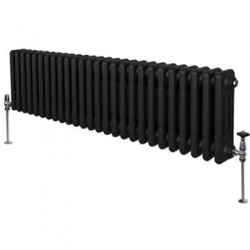 Radiador Tradicional Horizontal de 3 Columnas 300mm x 1192mm Negro Acero Montado en Pared con Kit de Fijación y Cepillo de Limpieza Gratis