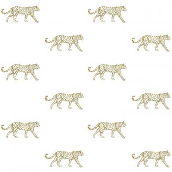 Papel Pintado Pantera Blanco y Oro - 0,53 x 10,05 m