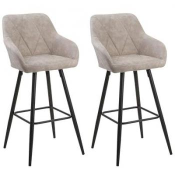 Conjunto de 2 Sillas de Bar Beige Acolchadas con Reposabrazos y Respaldo Trapuntado, Patas de Metal Negro