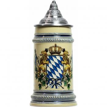 Amoy-Art Jarra de Cerveza Alemana con Estaño Tapa Hecho a Mano Regalo Souvenir Bandera Baviera con Leones Pintados Estándar de Seguridad Alimentaria Caja de Regalo 0.7 Litre