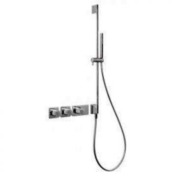 Tres griferia termostatica empotrar blocksystem con cierre y regulacion de caudal 4vias cuerpo empotrado termostatico incluido barra deslizante con toma de agua a pared long 760mm ducha movil anticalcarea 03411601 flexo satin 913460915nota 20735492