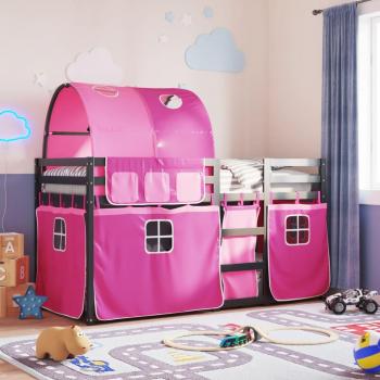 Litera sin colchón Rosa 90x200 cm madera de pino con cortinas vidaXL