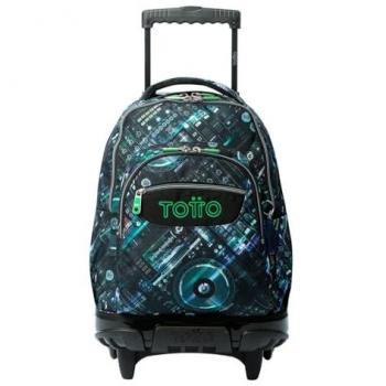 Mochila Escolar Renglones TOTTO Mixer Black con ruedas, capacidad 26,21 litros, bolsillo para PC de 14, bolsillo para botella, correas en S para mayor comodidad, resistente y estampado Mixer Black
