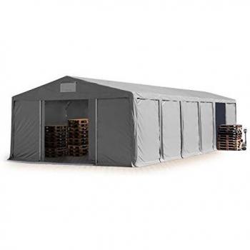 Carpa almacén 8x12 m TOOLPORT, altura lateral de 3m, puerta corrediza, PVC 850, gris, 100% impermeable
