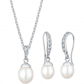 Set de Joyería Elegante de Plata 925 con Perla de Agua Dulce y Cristales para Mujeres