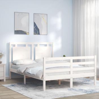 Estructura de cama con cabecero de madera maciza blanco 140x190 cm