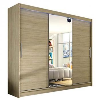 Armario Atlanta 122, Roble Sonoma, 215x250x58cm, Puertas Correderas, LED RGB, 9 Estantes