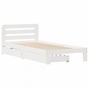 Estructura de cama sin colchón de madera maciza de pino blanca 100x200 cm