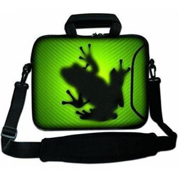 LUXBURG® 17 Pulgadas Bolso de hombro con diseño, Funda con Bandolera en Neopreno para Ordenador Portátil - Sombra de la rana