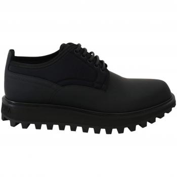 Dolce & Gabbana Black Rubberized Calfskin Chunky Derby Vulcano Shoes - EU44/US11