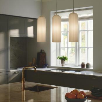 Lámpara colgante Miella 3 luces, cristal estriado, satinado/blanco