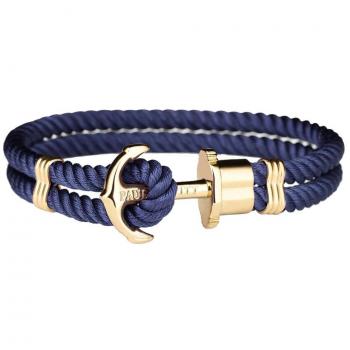 Pulsera Paul Hewitt de acero inoxidable dorado, tamaño M, con cuerda azul y ancla