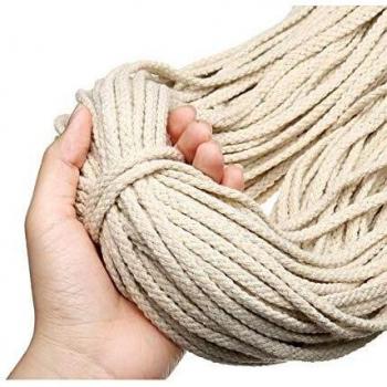 GEMITTO Cuerda de Algodón Natural, 90m x 5mm Algodón Cuerda Trenzado Decoracion Planta Bohemia DIY Hecha a Mano Craft, Beige