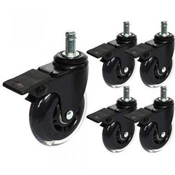 Ruedas de repuesto para silla de oficina o casa, de goma, color negro, para suelos de madera dura, tallo universal perfecto, juego de 5 3/10mmX22mm With Brake