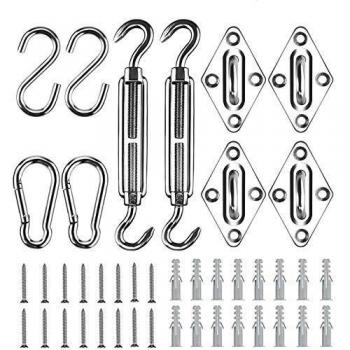 Emooqi Kit de Montaje para Toldo, 42 Piezas Heavy Duty Sun Shade Sail Kit, Kit Montaje Toldos Vela Accesorios de Fijación de Hardware para la en Garden, Patio, Jardín