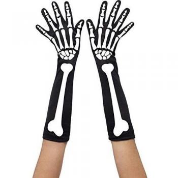 Smiffy's-28416 Guantes de Esqueleto, Largos, Color Negro, Tamaño único