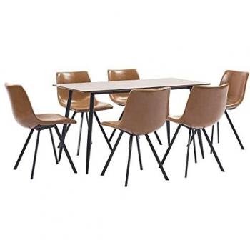 vidaXL Juego Comedor 7 Piezas de Cuero Sintético Mobiliario Decoración Interior Casa Hogar Robusto Duradero Resistente Funcional Práctico Útil Coñac