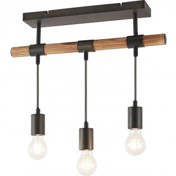 Lámpara colgante Sibillia de Lindby, 3 luces, tradicional, color marrón, fabricada en madera e.o., adecuada para salón y comedor, con portalámparas E27