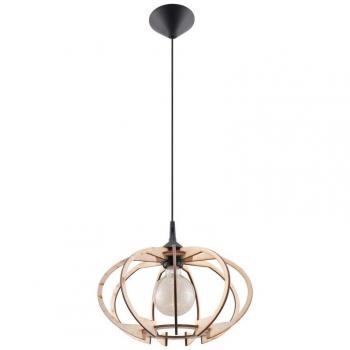Lámpara Colgante Mandelino E27 Madera Natural 1 Bombilla LED Suspensión Ajustable hasta 90cm