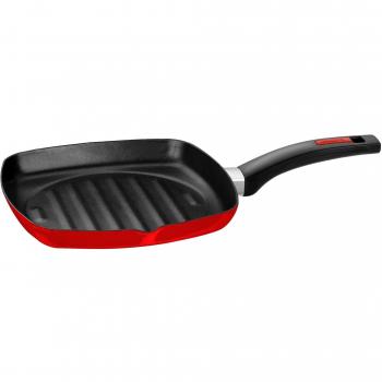 Monix Fresa - Grill cuadradco 27 cm de acero esmaltado roja con antiadherente Teflon Classic.