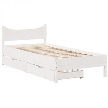 Estructura de cama con cajones de madera maciza de pino blanca 100x200 cm