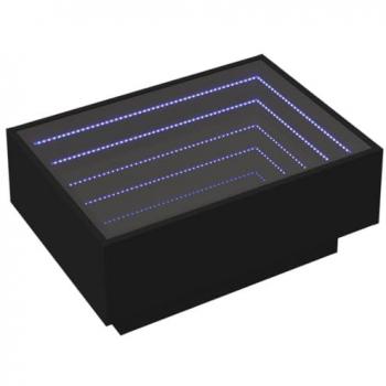 Mesa de centro con LED, madera de ingeniería negra, 70x50x30 cm