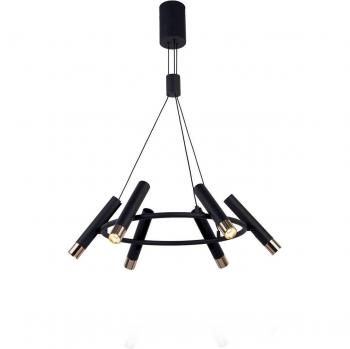 Lámpara colgante Elegance de 6 luces en color negro, tipo moderno, con cilindro de acero, potencia de 3.4 W y temperatura de color de 3000K