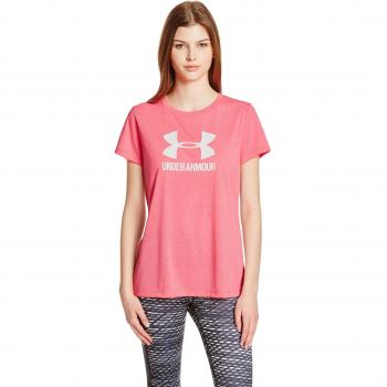 Under Armour Heatgear Threadborne Sportstyle Crew Shirt Wmn pink shock-white-metallic silv - L