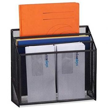Organizador de Documentos Vertical con 3 Compartimentos, Soporte para Cartas de Escritorio, Metal, 29.5x32x9 cm, Negro - Relaxdays